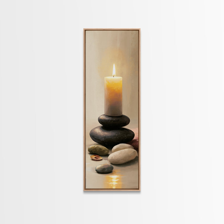 Warm Candle Flame Framed Canvas Print, Spa Art, Wall Art, Spa Decor, Oil Painting, Serenity, Dog Wall Art, Abstract Print, SPA-1x3-45