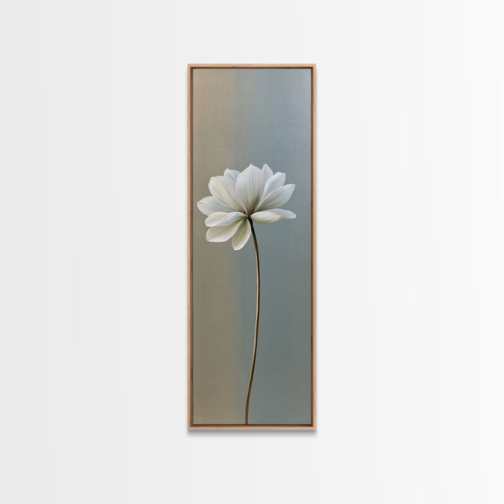 Single White Flower on Linen Ground Framed Canvas Print, Spa Art, Room Decor, Spa Decor, Fine Art, Serenity, Nature Prints, SPA-1x3-53
