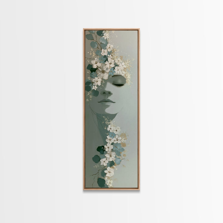 Minimal Face with Closed Eyes and Flowers Canvas Print, Spa Art, Dog Groomer Gifts, Spa Decor, Serenity, Fine Art Print, SPA-1x3-55
