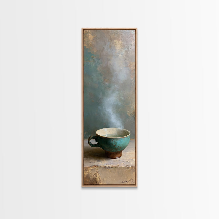 Tea Bowl and Steam Still Life Framed Canvas Print, Spa Art, Wildlife Wall Art, Spa Decor, Watercolor Art, Serenity, SPA-1x3-58