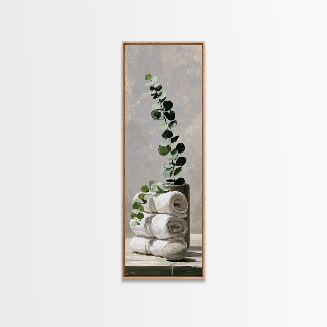White Towels and Eucalyptus Without Room Context Canvas Print, Spa Art, Contemporary Art, Spa Decor, Abstract Art, Serenity, SPA-1x3-60