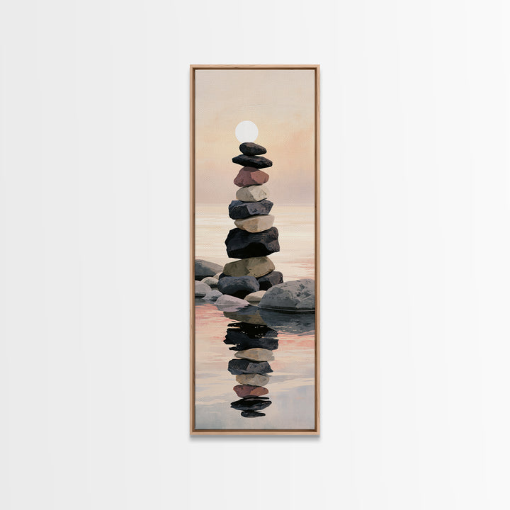 Stacked Stones Beside Calm Water Framed Canvas Print, Spa Art, Printable Wall Art, Spa Decor, Serenity, Feminine Wall Art, SPA-1x3-61