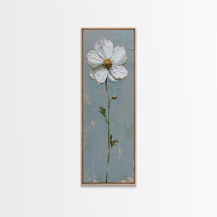 Single White Flower on Linen Ground Canvas Print, Spa Art, Art, Spa Decor, Fine Art, Serenity, Abstract Print, Minimalist Art, SPA-1x3-77