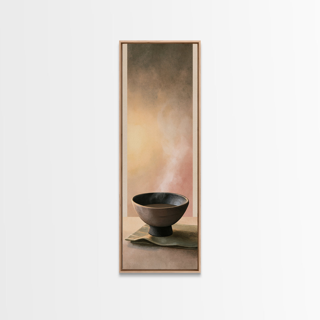Tea Bowl and Steam Still Life Canvas Print, Spa Art, Boho Decor, Spa Decor, Oil Painting, Serenity, Printable Art, SPA-1x3-82