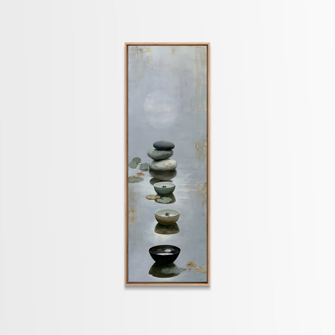 Moonlit Lake Reflection Framed Canvas Print, Spa Art, Tarot Card Art, Spa Decor, Fine Art, Serenity, Textured Painting, SPA-1x3-83