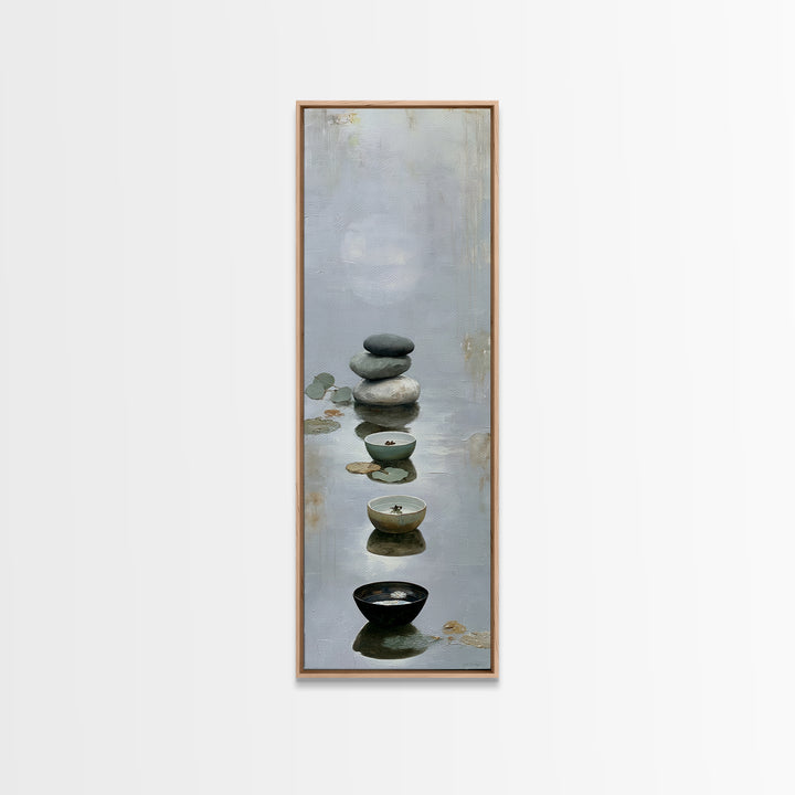 Moonlit Lake Reflection Framed Canvas Print, Spa Art, Tarot Card Art, Spa Decor, Fine Art, Serenity, Textured Painting, SPA-1x3-83