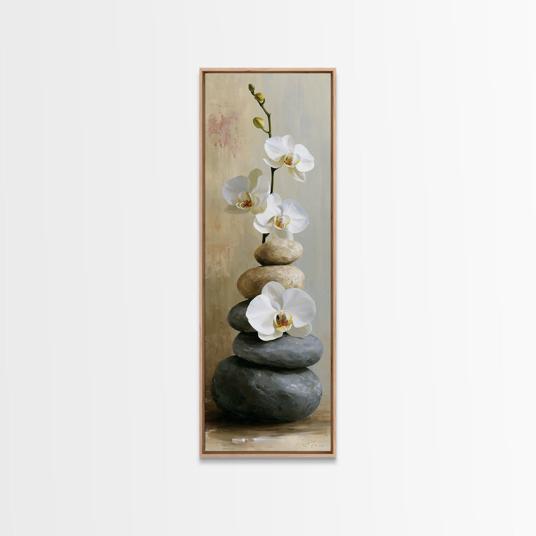 White Orchid on Smooth Gray Stone Canvas Print, Spa Art, Minimalist Decor, Spa Decor, Fine Art, Serenity, Contemporary Art, SPA-1x3-86