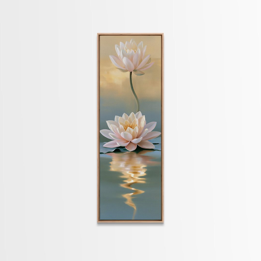 Lotus Flower Floating on Still Pond Canvas Print, Spa Art, Spa Wall Art, Spa Decor, Watercolor Art, Serenity, SPA-1x3-88