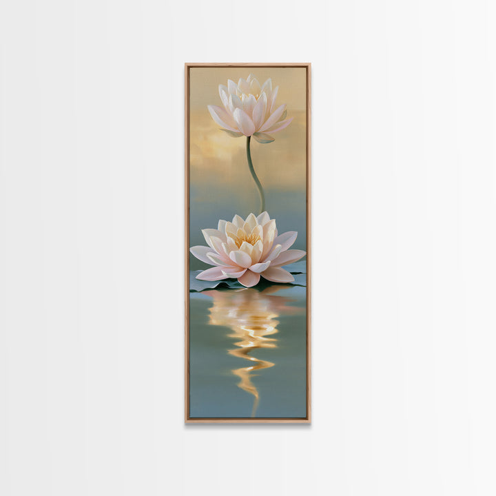 Lotus Flower Floating on Still Pond Canvas Print, Spa Art, Spa Wall Art, Spa Decor, Watercolor Art, Serenity, SPA-1x3-88