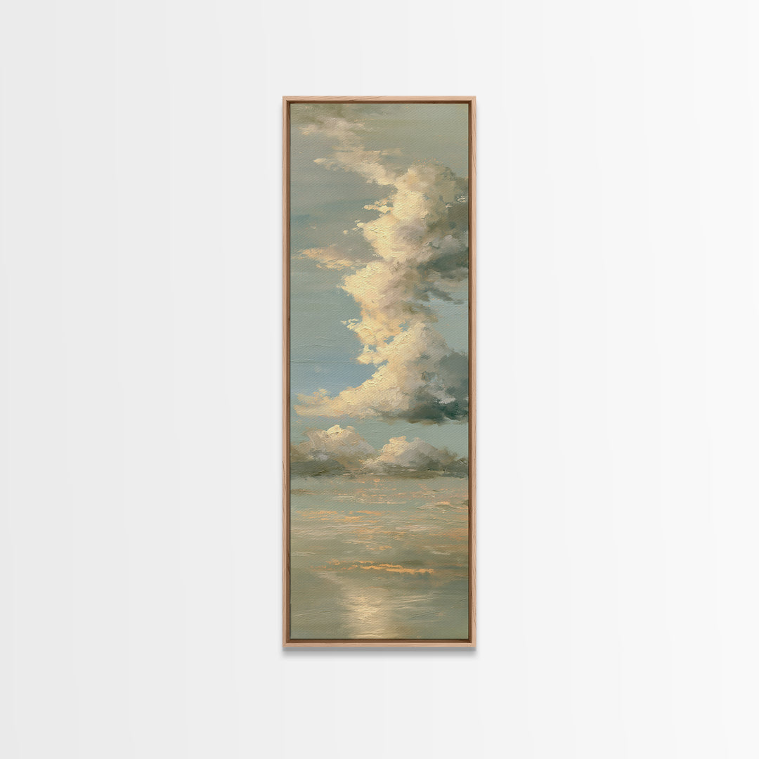 Soft Cloudscape in Cream and Sage Canvas Print, Spa Art, Boho Decor, Spa Decor, Oil Painting, Serenity, Printable Art, SPA-1x3-97