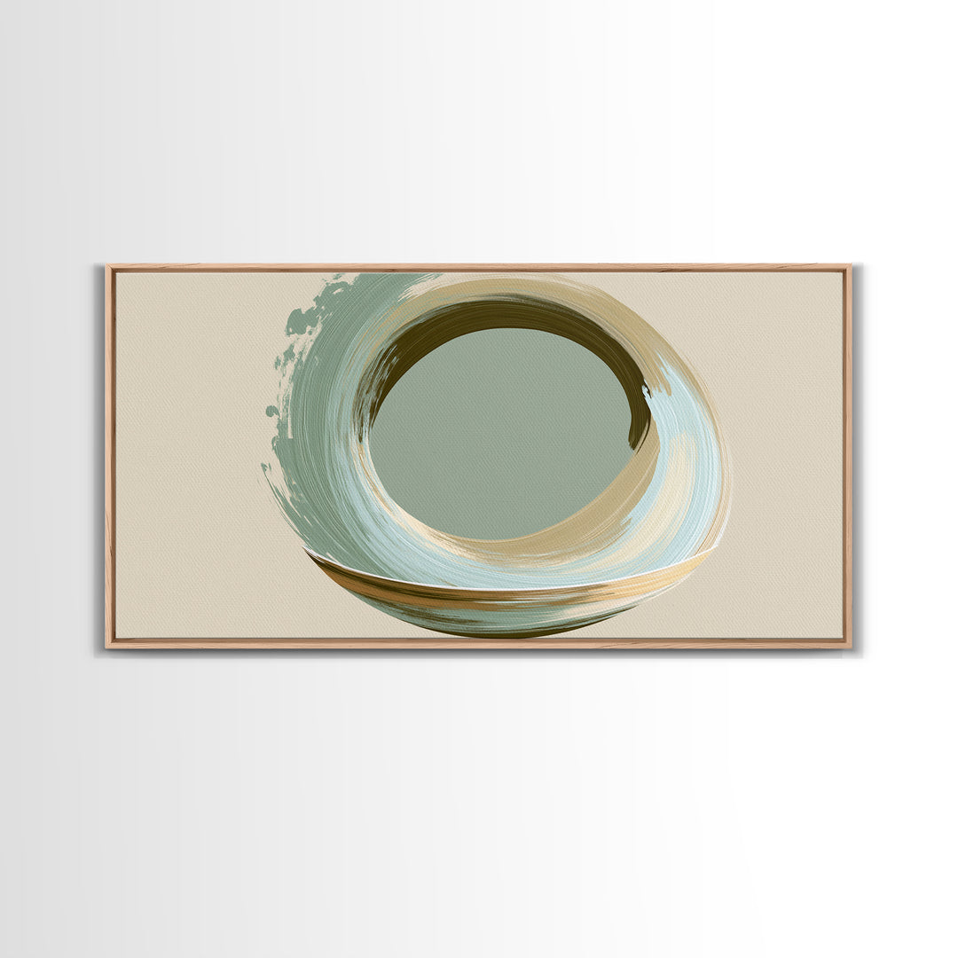 Minimal Zen Circle Brushstroke Framed Canvas Print, Spa Art, Salon Decor, Spa Decor, Fine Art, Serenity, Statement Artwork, SPA-2x1-100