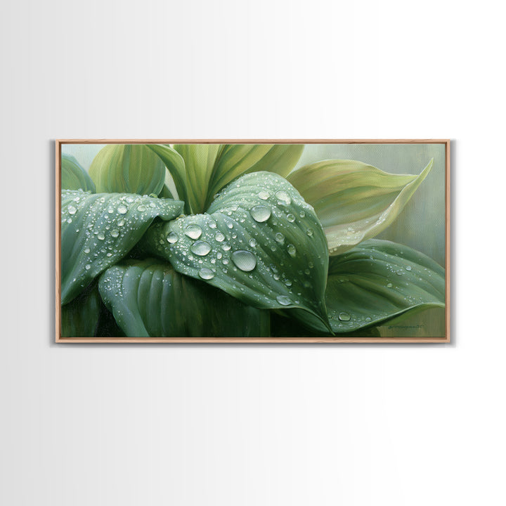 Rain on Leaves Framed Canvas Print, Spa Art, Art Print, Spa Decor, Serenity, Botanical Art, Nature Prints, Travel Poster, SPA-2x1-12