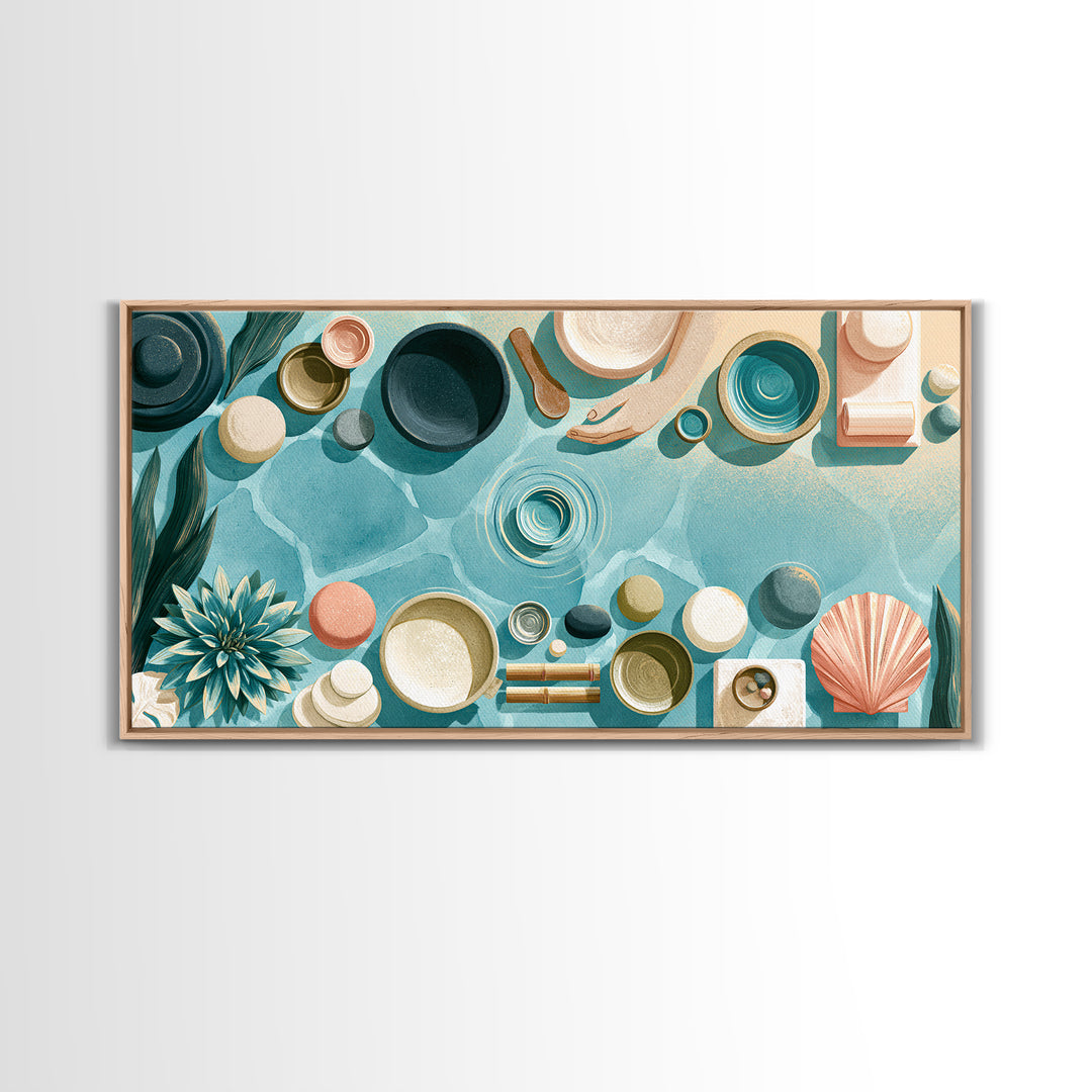 Blue Lagoon Water Seen from Above Framed Canvas Print, Spa Art, Fine Art Print, Spa Decor, Fine Art, Serenity, Wall Decor, SPA-2x1-16