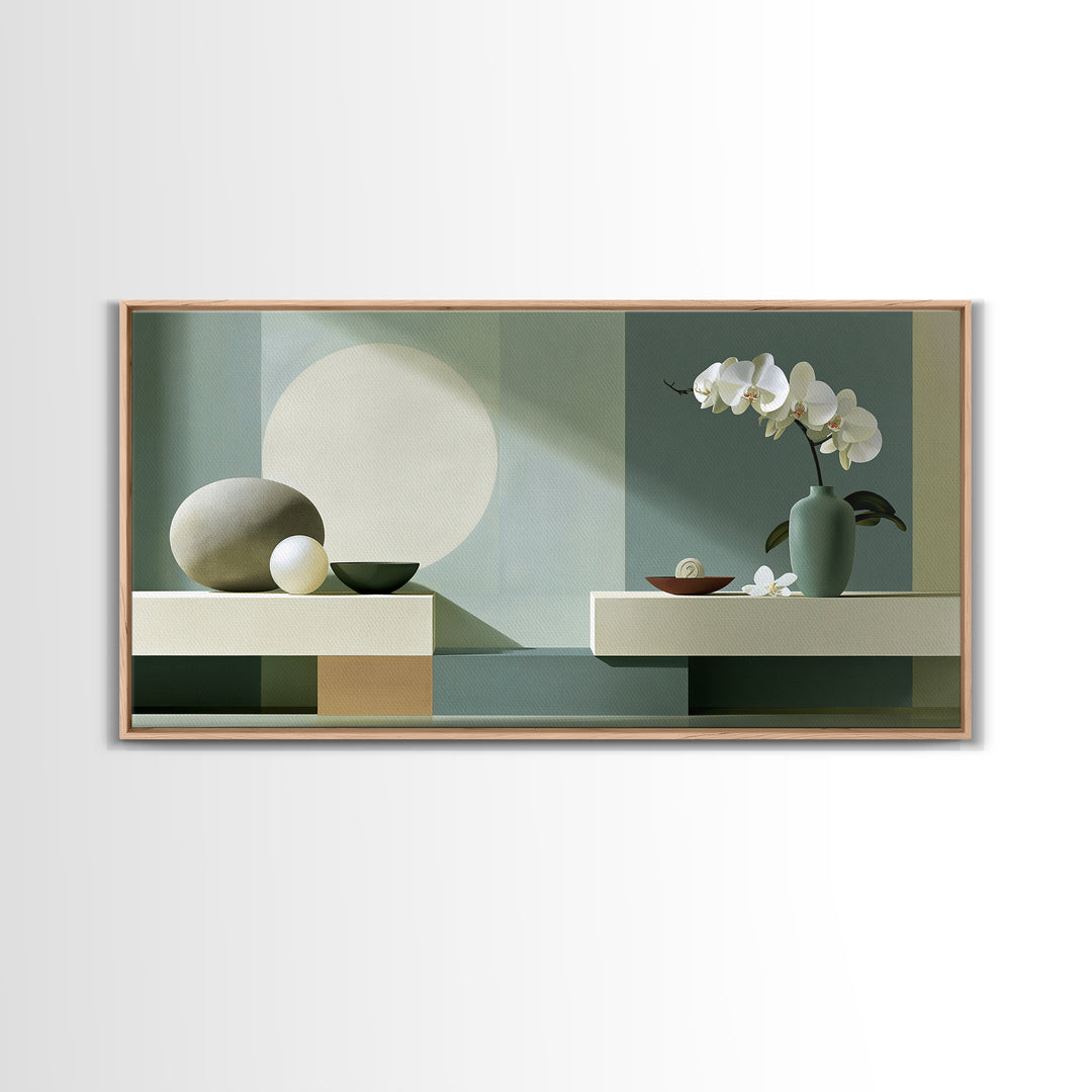 Sage and Ivory Geometric Calm Composition Canvas Print, Spa Art, Wall Art Print, Spa Decor, Abstract Art, Serenity, Animal Art, SPA-2x1-17