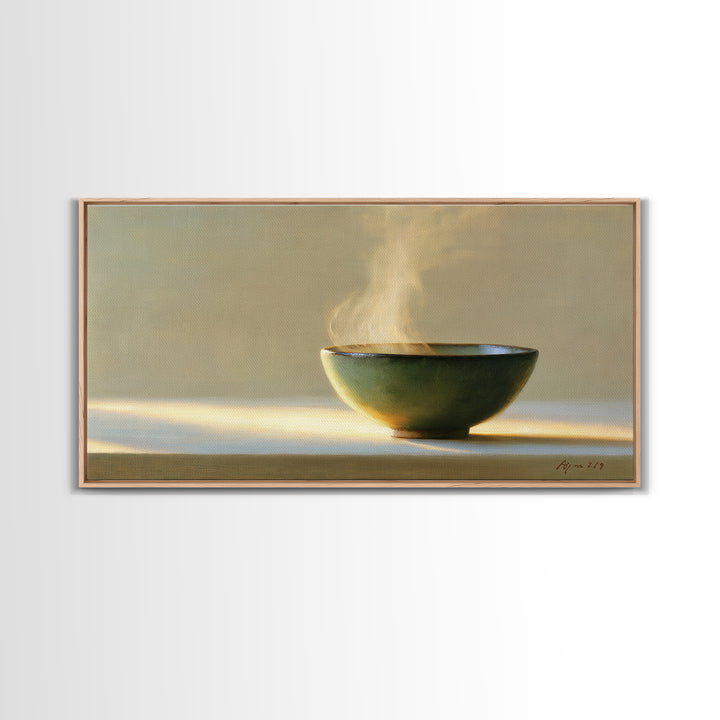 Tea Bowl and Steam Still Life Framed Canvas Print, Spa Art, Art Print, Spa Decor, Serenity, Botanical Art, Nature Prints, SPA-2x1-18