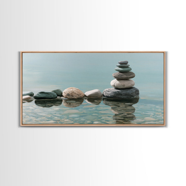 Stacked Stones Beside Calm Water Canvas Print, Spa Art, Black Woman Art, Spa Decor, Oil Painting, Serenity, Modern Home Decor, SPA-2x1-21
