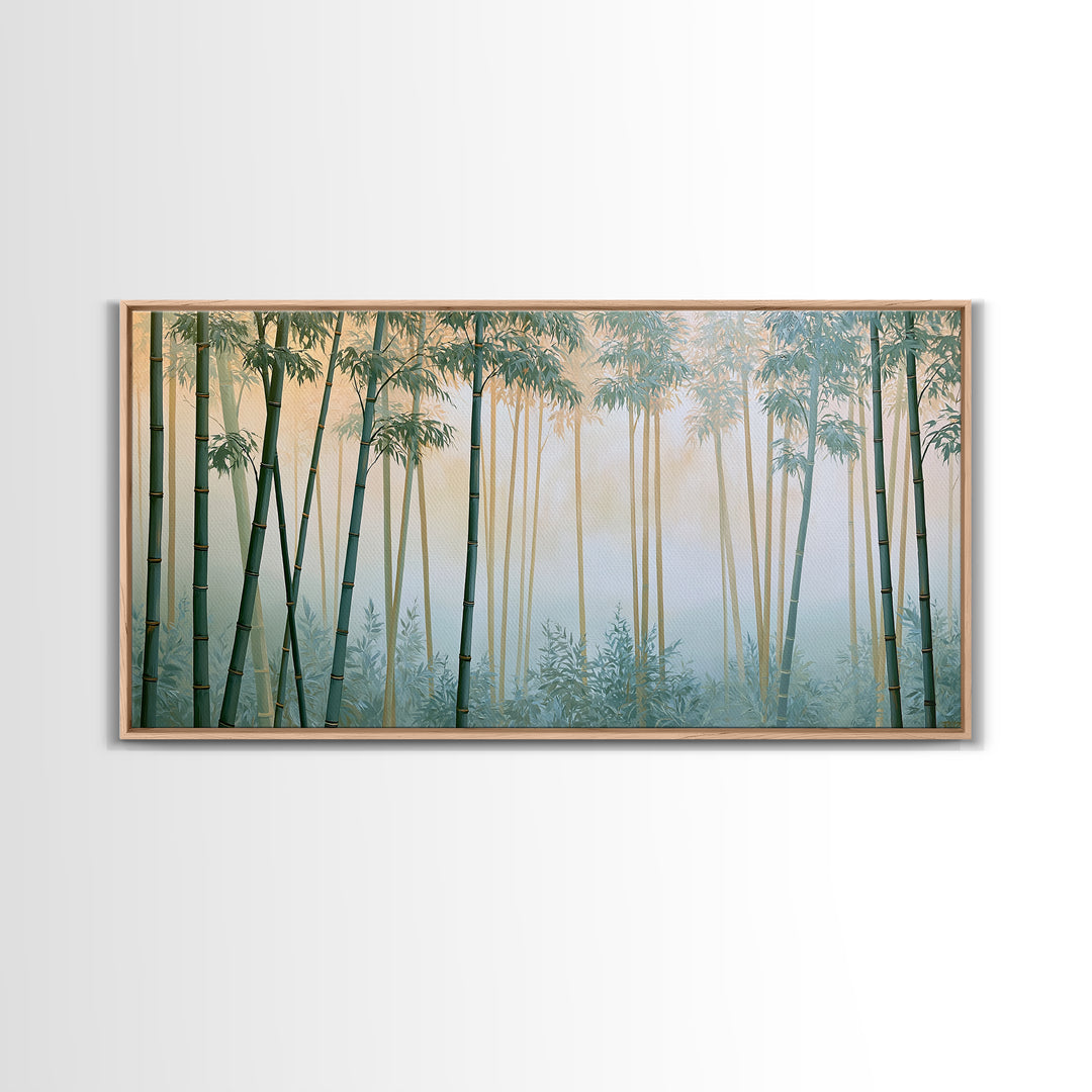 Misty Bamboo Forest Framed Canvas Print, Spa Art, Botanical Art, Spa Decor, Oil Painting, Serenity, Fashion Wall Art, SPA-2x1-25