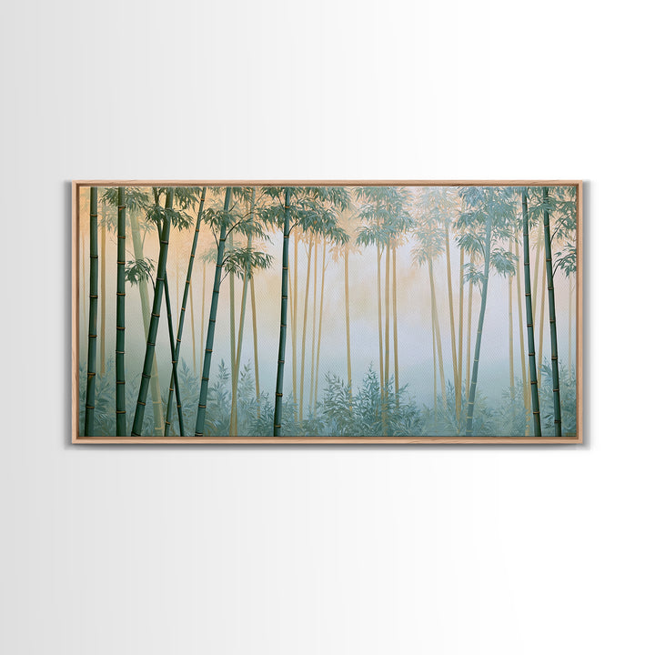 Misty Bamboo Forest Framed Canvas Print, Spa Art, Botanical Art, Spa Decor, Oil Painting, Serenity, Fashion Wall Art, SPA-2x1-25
