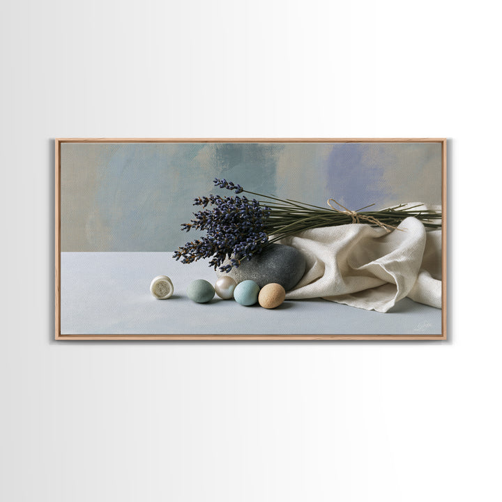 Lavender Bundle with Soft Shadow Framed Canvas Print, Spa Art, Boho Decor, Spa Decor, Oil Painting, Serenity, Printable Art, SPA-2x1-27