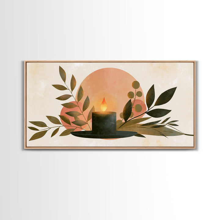 Warm Candle Flame Framed Canvas Print, Spa Art, Nature Prints, Spa Decor, Watercolor Art, Serenity, Dog Groomer Gifts, SPA-2x1-29