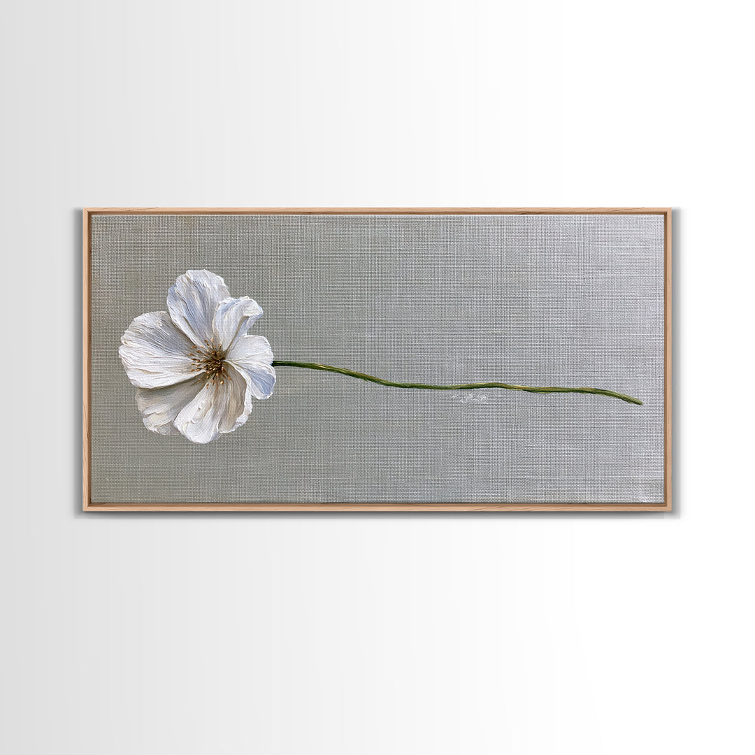 Single White Flower on Linen Ground Framed Canvas Print, Spa Art, Printable Art, Spa Decor, Watercolor Art, Serenity, SPA-2x1-37
