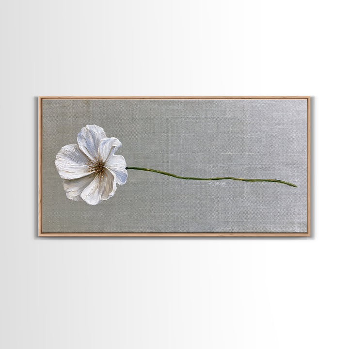 Single White Flower on Linen Ground Framed Canvas Print, Spa Art, Printable Art, Spa Decor, Watercolor Art, Serenity, SPA-2x1-37
