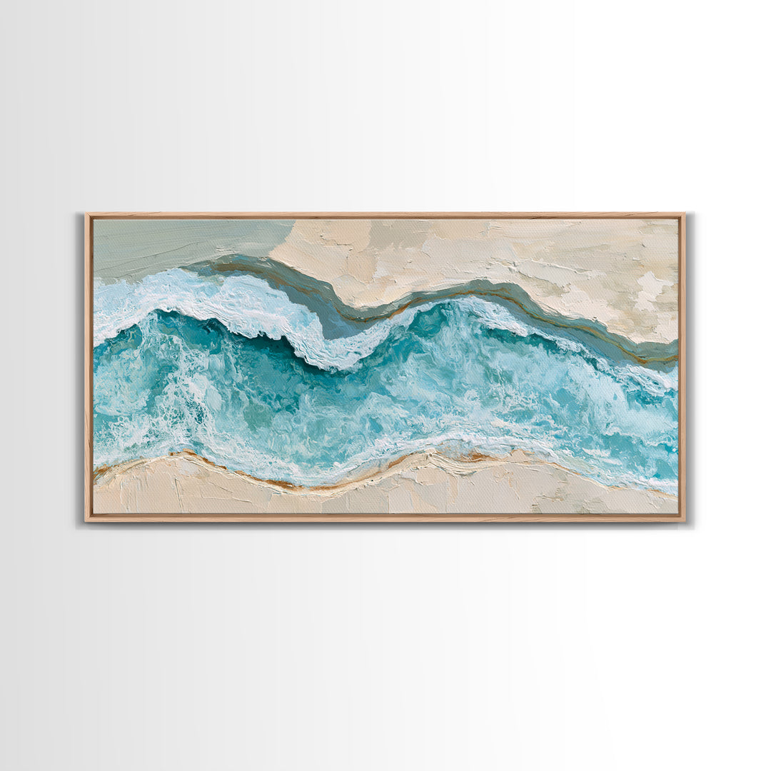 Blue Lagoon Water Seen from Above Framed Canvas Print, Spa Art, Art, Spa Decor, Serenity, Abstract Print, Minimalist Art, SPA-2x1-40