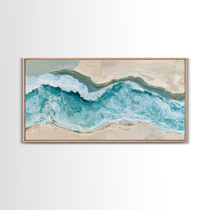 Blue Lagoon Water Seen from Above Framed Canvas Print, Spa Art, Art, Spa Decor, Serenity, Abstract Print, Minimalist Art, SPA-2x1-40