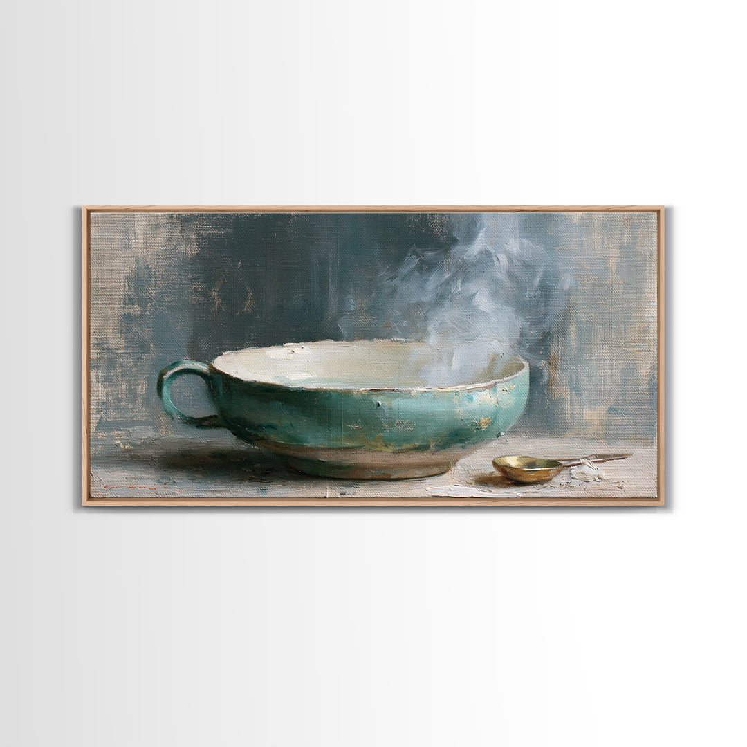 Tea Bowl and Steam Still Life Framed Canvas Print, Spa Art, Art Print, Spa Decor, Serenity, Botanical Art, Nature Prints, SPA-2x1-42