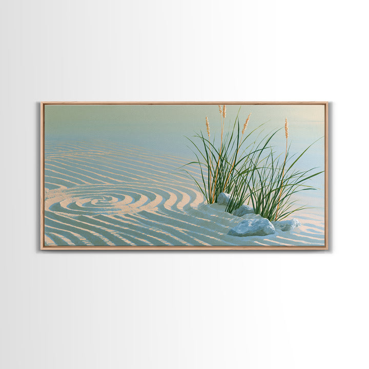 Sand Garden Lines Framed Canvas Print, Spa Art, Wall Art Print, Spa Decor, Fine Art, Serenity, Animal Art, Modern Home Decor, SPA-2x1-56
