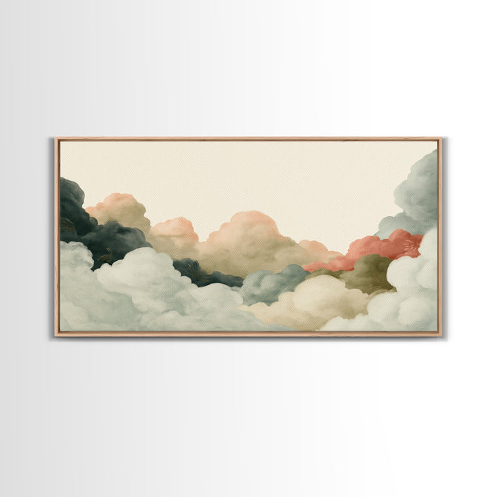 Soft Cloudscape in Cream and Sage Canvas Print, Spa Art, Travel Poster, Spa Decor, Fine Art, Serenity, Salon Decor, City Art, SPA-2x1-57