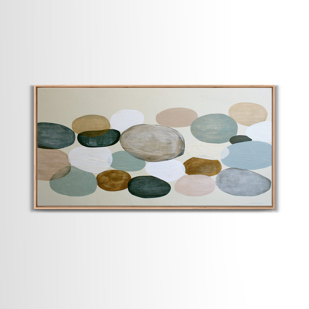 Pebble Texture Abstract Framed Canvas Print, Spa Art, City Art, Spa Decor, Abstract Art, Serenity, Boho Decor, SPA-2x1-59