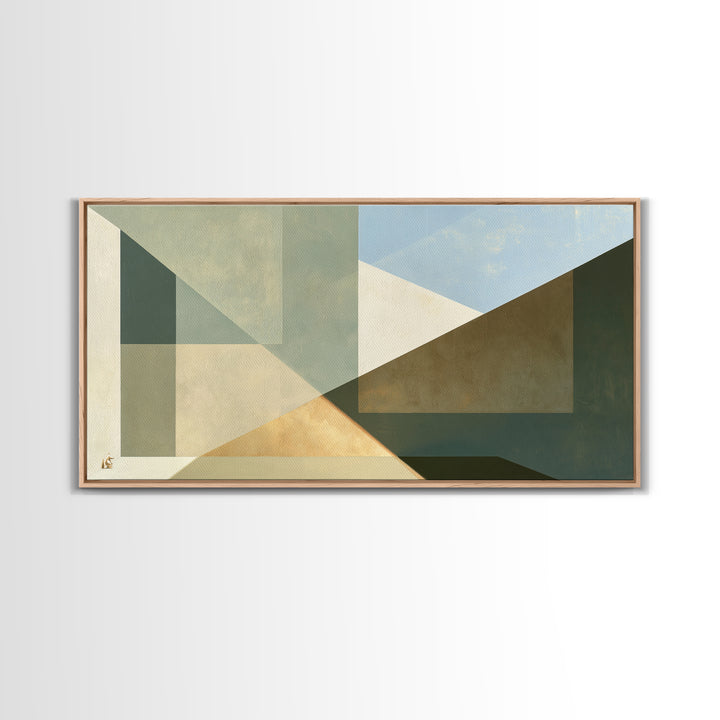 Sage and Ivory Geometric Calm Composition Framed Canvas Print, Spa Art, Contemporary Art, Spa Decor, Fine Art, Serenity, SPA-2x1-65