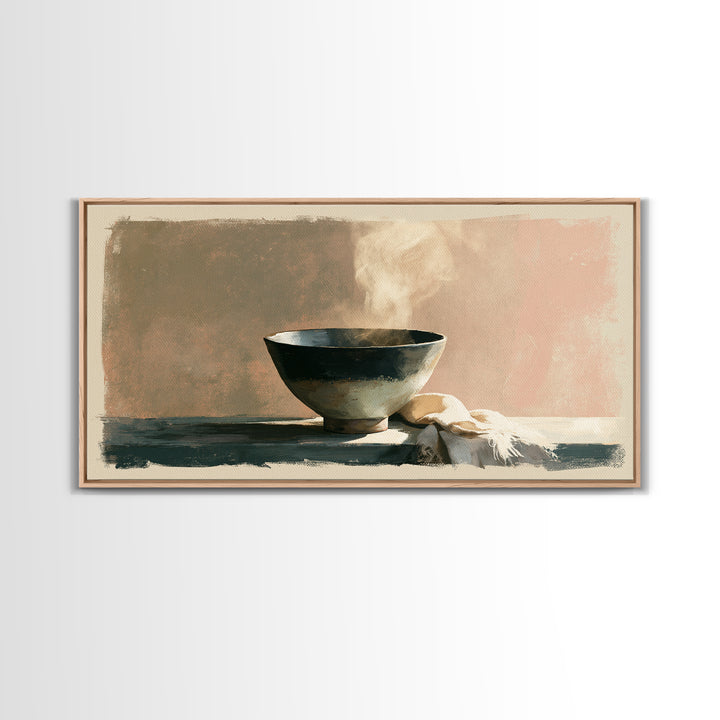 Tea Bowl and Steam Still Life Canvas Print, Spa Art, Spa Decor, Watercolor Art, Serenity, Dog Wall Art, Abstract Print, SPA-2x1-66