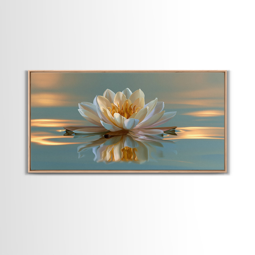 Lotus Flower Floating on Still Pond Framed Canvas Print, Spa Art, Travel Poster, Spa Decor, Watercolor Art, Serenity, SPA-2x1-72