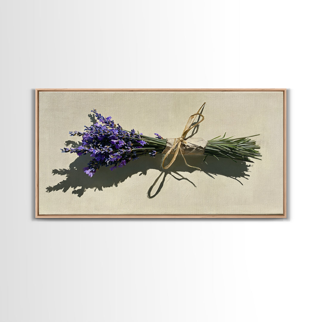 Lavender Bundle with Soft Shadow Framed Canvas Print, Spa Art, Art Print, Spa Decor, Fine Art, Serenity, Botanical Art, SPA-2x1-75