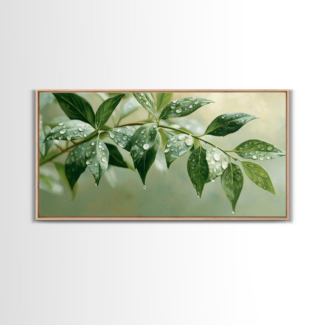 Rain on Leaves Framed Canvas Print, Spa Art, Animal Art, Spa Decor, Fine Art, Serenity, Gallery Decor, Neutral Decor, SPA-2x1-84
