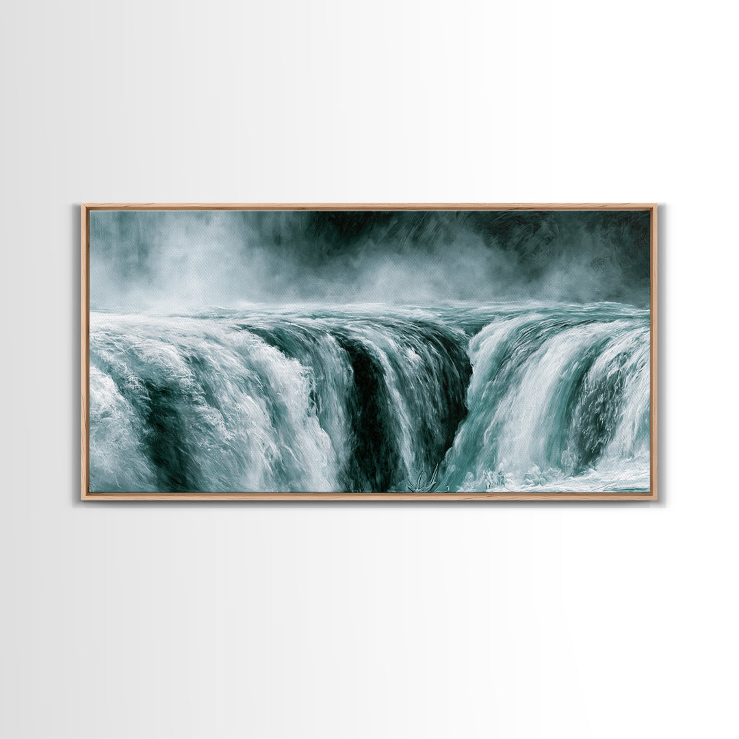 Serene Waterfall with Mist Framed Canvas Print, Spa Art, Wall Art Print, Spa Decor, Serenity, Animal Art, Modern Home Decor, SPA-2x1-86