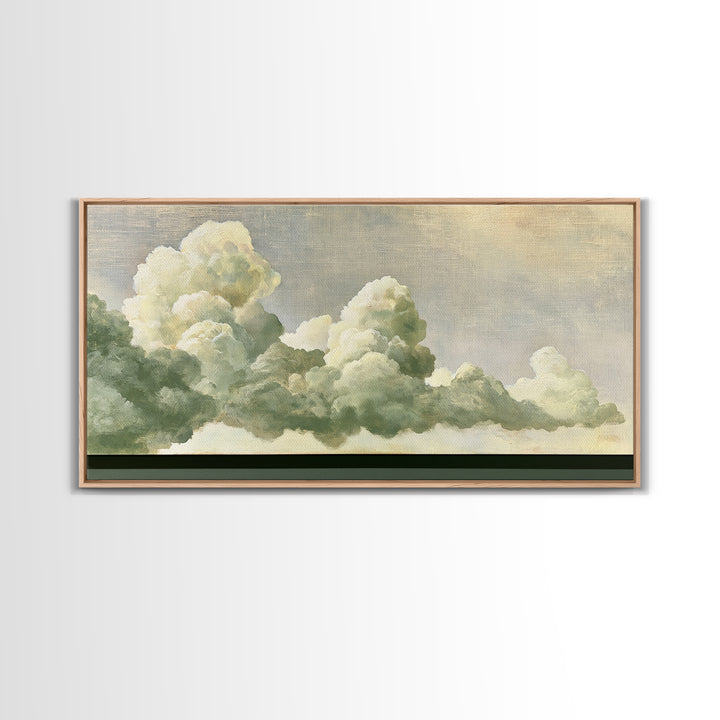 Soft Cloudscape in Cream and Sage Framed Canvas Print, Spa Art, Printable Wall Art, Spa Decor, Serenity, Feminine Wall Art, SPA-2x1-9
