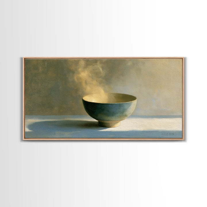 Tea Bowl and Steam Still Life Framed Canvas Print, Spa Art, Black Woman Art, Spa Decor, Oil Painting, Serenity, SPA-2x1-90