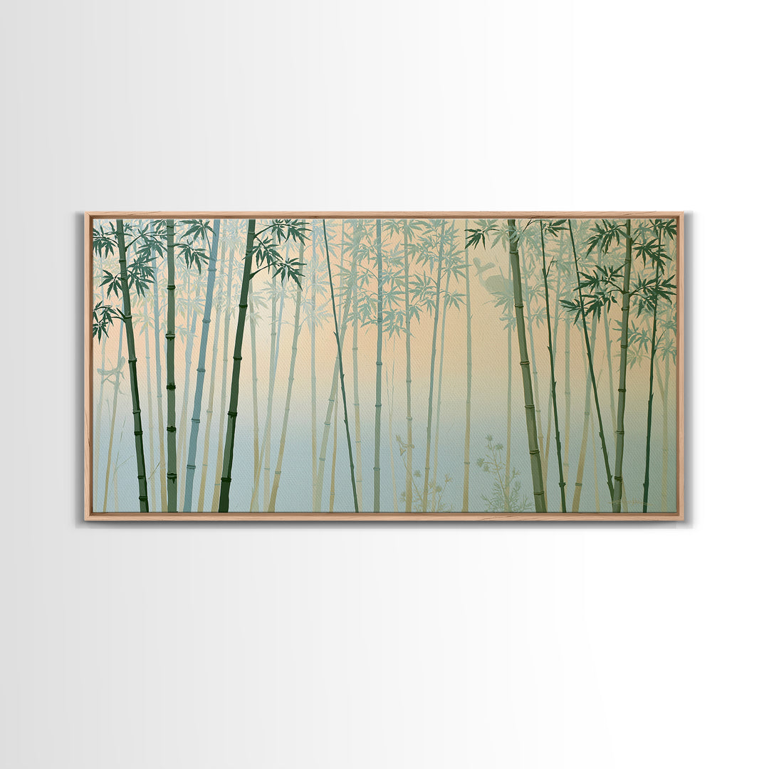Misty Bamboo Forest Framed Canvas Print, Spa Art, Modern Home Decor, Spa Decor, Fine Art, Serenity, Neutral Decor, Modern Decor, SPA-2x1-97