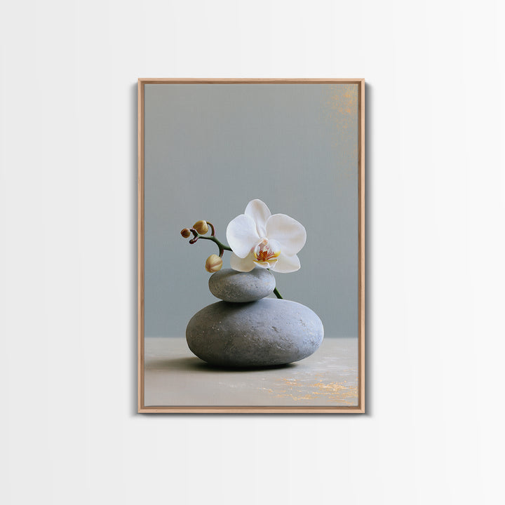 White Orchid on Smooth Gray Stone Canvas Print, Spa Art, Minimalist Decor, Spa Decor, Fine Art, Serenity, Contemporary Art, SPA-2x3-10