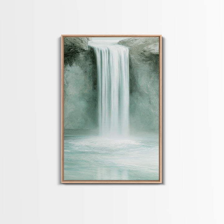 Serene Waterfall with Mist Framed Canvas Print, Spa Art, Textured Painting, Spa Decor, Abstract Art, Serenity, Travel Poster, SPA-2x3-2