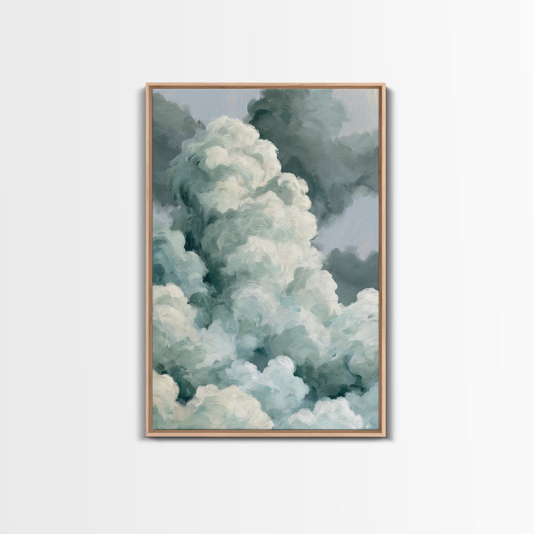 Soft Cloudscape in Cream and Sage Framed Canvas Print, Spa Art, Black Woman Art, Spa Decor, Oil Painting, Serenity, SPA-2x3-21