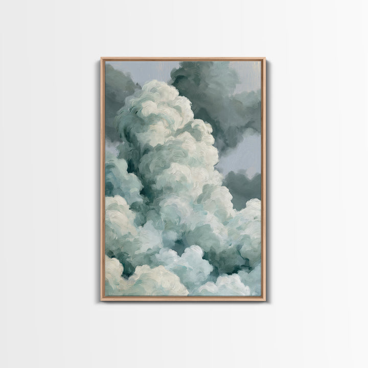 Soft Cloudscape in Cream and Sage Framed Canvas Print, Spa Art, Black Woman Art, Spa Decor, Oil Painting, Serenity, SPA-2x3-21