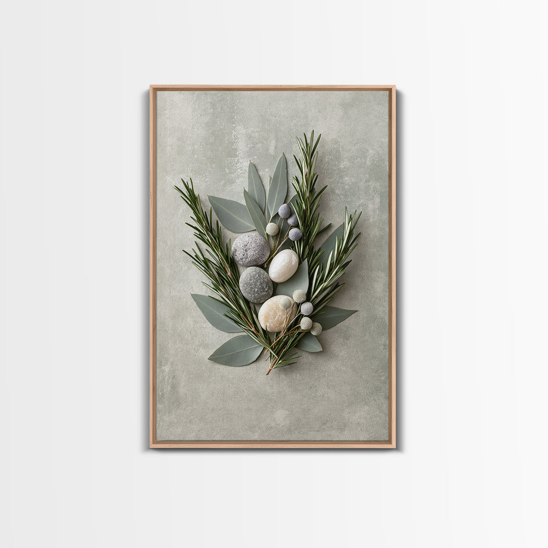 Botanical Herbal Arrangement Framed Canvas Print, Spa Art, Art, Spa Decor, Fine Art, Serenity, Abstract Print, Minimalist Art, SPA-2x3-46