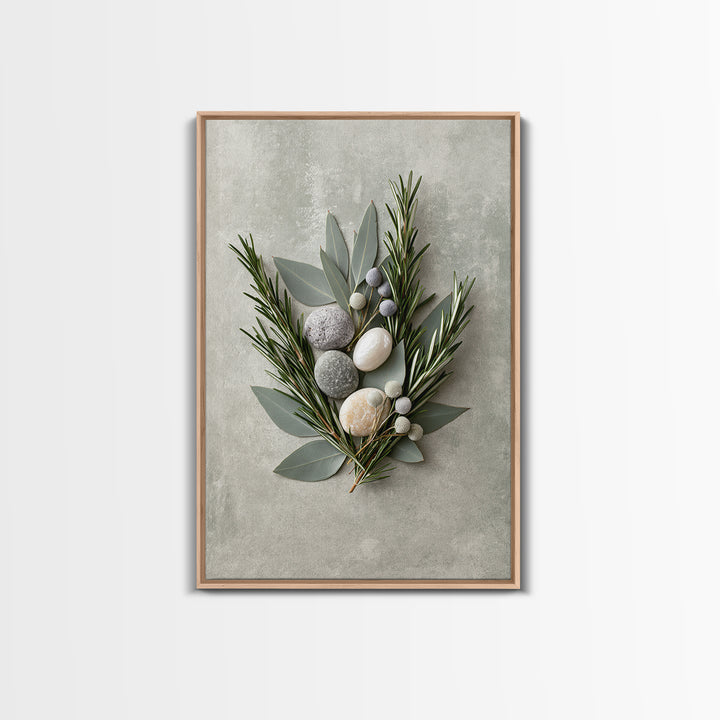 Botanical Herbal Arrangement Framed Canvas Print, Spa Art, Art, Spa Decor, Fine Art, Serenity, Abstract Print, Minimalist Art, SPA-2x3-46