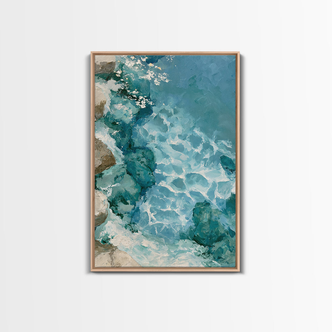 Blue Lagoon Water Seen from Above Framed Canvas Print, Spa Art, Art, Spa Decor, Serenity, Abstract Print, Minimalist Art, SPA-2x3-52