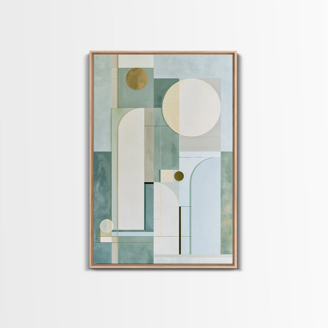 Sage and Ivory Geometric Calm Composition Framed Canvas Print, Spa Art, Abstract Print, Spa Decor, Abstract Art, Serenity, SPA-2x3-53
