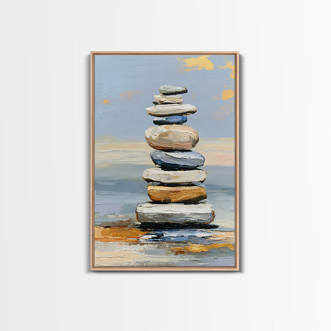 Stacked Stones Beside Calm Water Canvas Print, Spa Art, Dog Groomer Gifts, Spa Decor, Oil Painting, Serenity, Fine Art Print, SPA-2x3-57